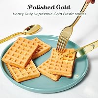 Vista 3 de FOCUSLINE Paquete de 300 cuchillos desechables de plástico dorado, cuchillos de plástico sólido y duradero, cubiertos desechables resistentes