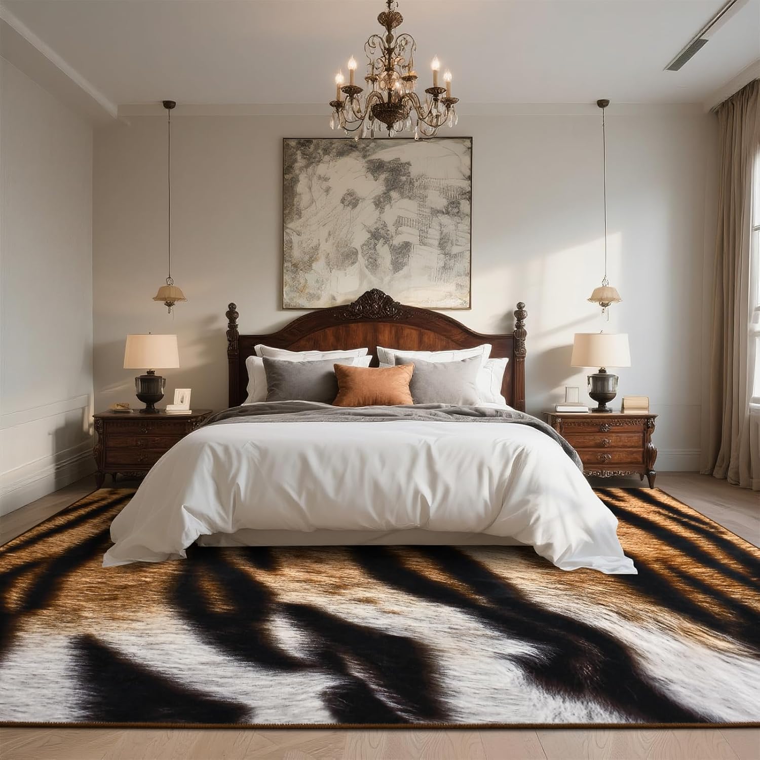 DweIke 4x6 Animal Tiger Rug for Living Room, Soft Washable Abstract Animal Print Area Rugs for Bedroom, Low Pile Rubber Backed Carpet, Non-Slip Throw Carpets for Dining Room Western Home Decor