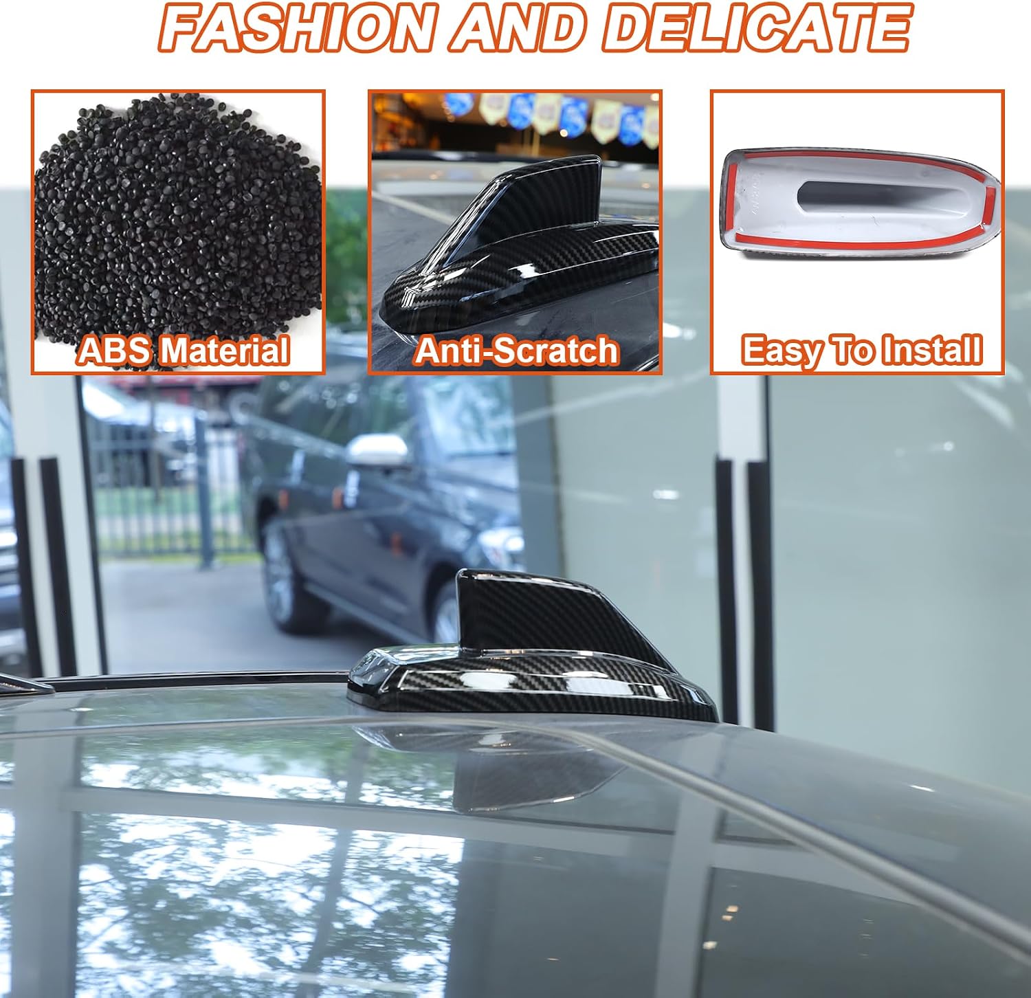 Car Shark Fin Style Aerial Antenna Cover Compatible with Cadillac Escalade 2021 2022 2023 2024 2025,ABS Material Vehicle Shark Fin Shape Cover Car Deco Accessories (Carbon Fiber Pattern)
