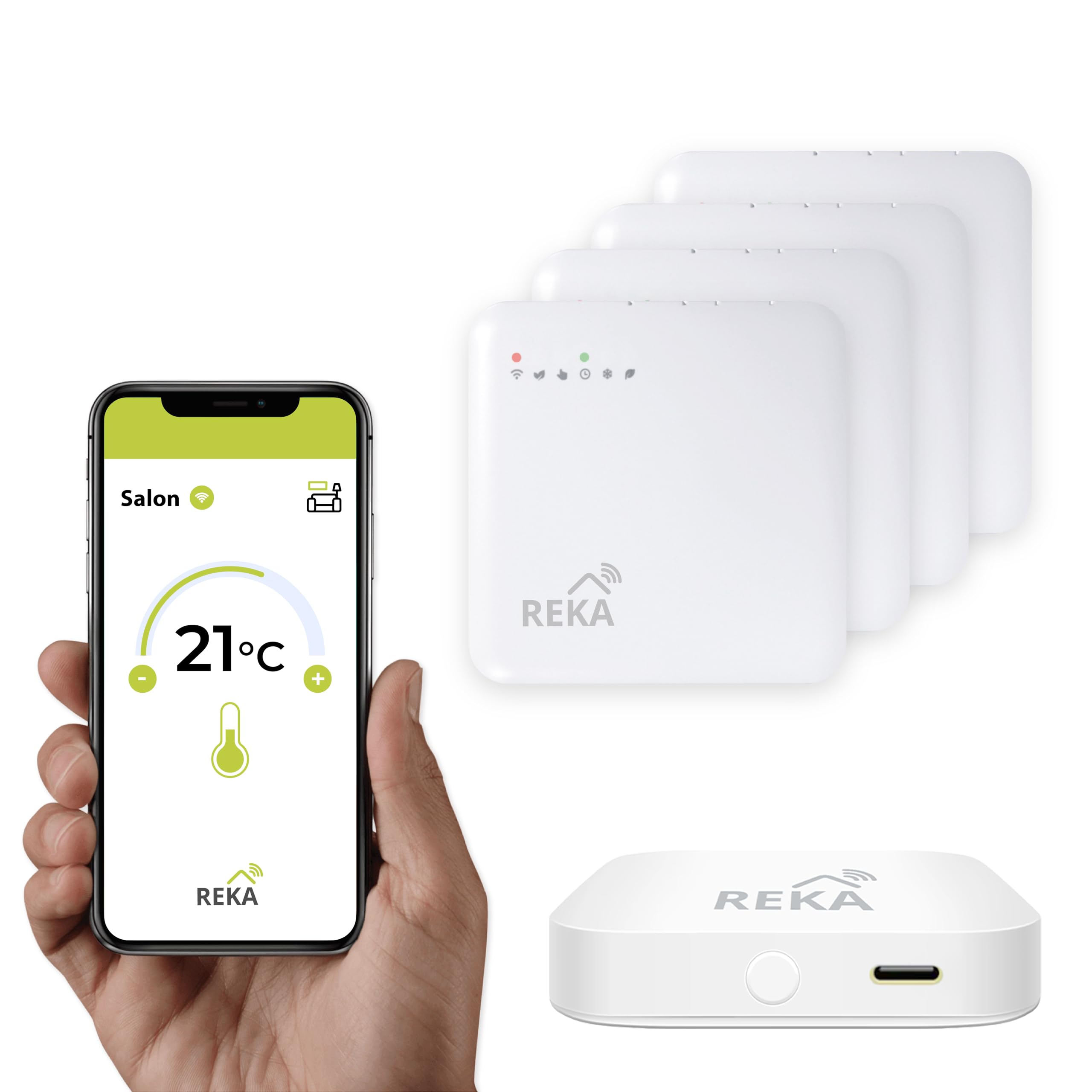 REKA Smart Electric Radiator Termostat Connect, sterowanie temperaturą przez aplikację Tuya, programowanie, wykrywanie otwartych okien, kompatybilny z asystentami głosowymi (4, z bramą)