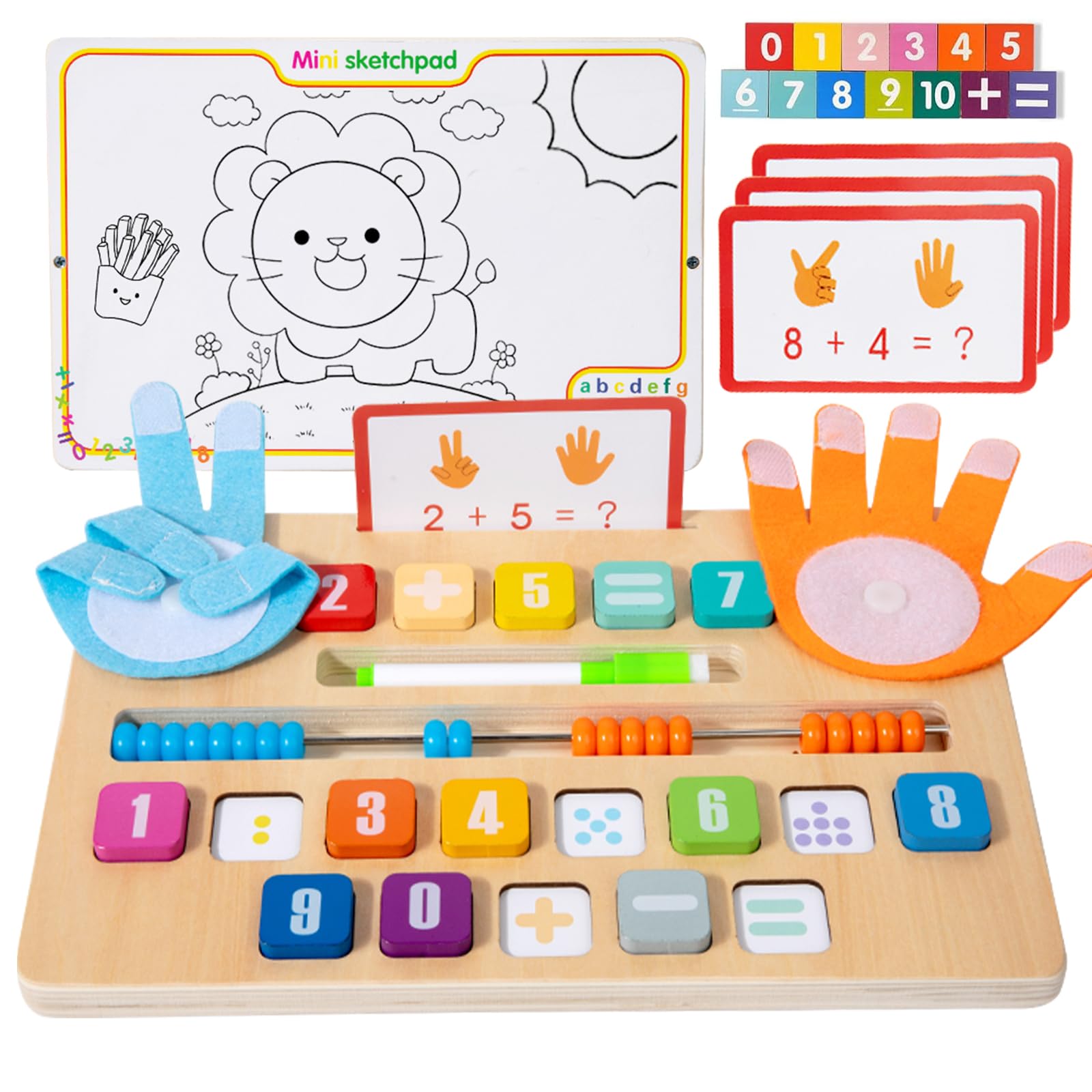 CVARRISE Multifunctional Double-Sided Wooden Learning Toy, Montessori Math for Preschoolers to Count, Add and Subtract with Abacus and Erasable Drawing Board, for Kids Ages 3โ5 โ image 1