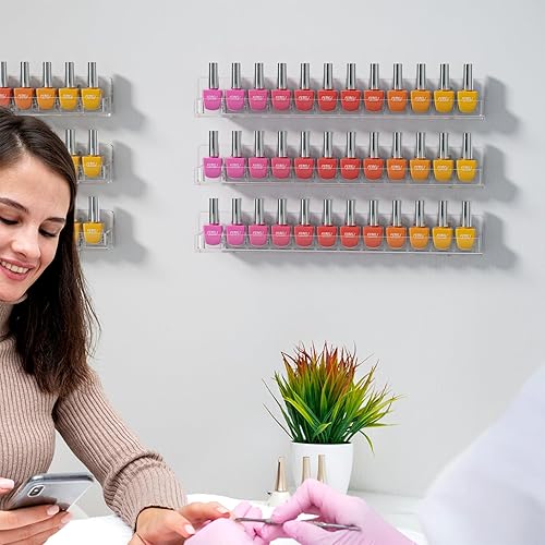 Miniatura 8 de FEMELI Estante de pared acrílico transparente para esmalte de uñas: 12 estantes de exhibición del soporte del organizador - 15 pulgadas