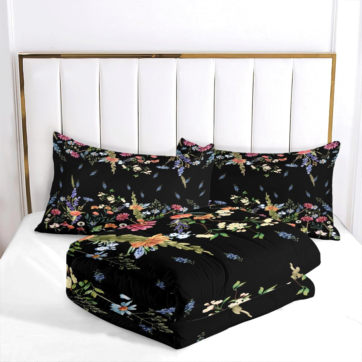 Floral Queen Comforter Set Vintage Garden Shabby Chic Bedding Comforter Sets 1 Comforter with 2 Pillowcases French Style Flowers Botanical All Seasons Bedding Sets,Queen