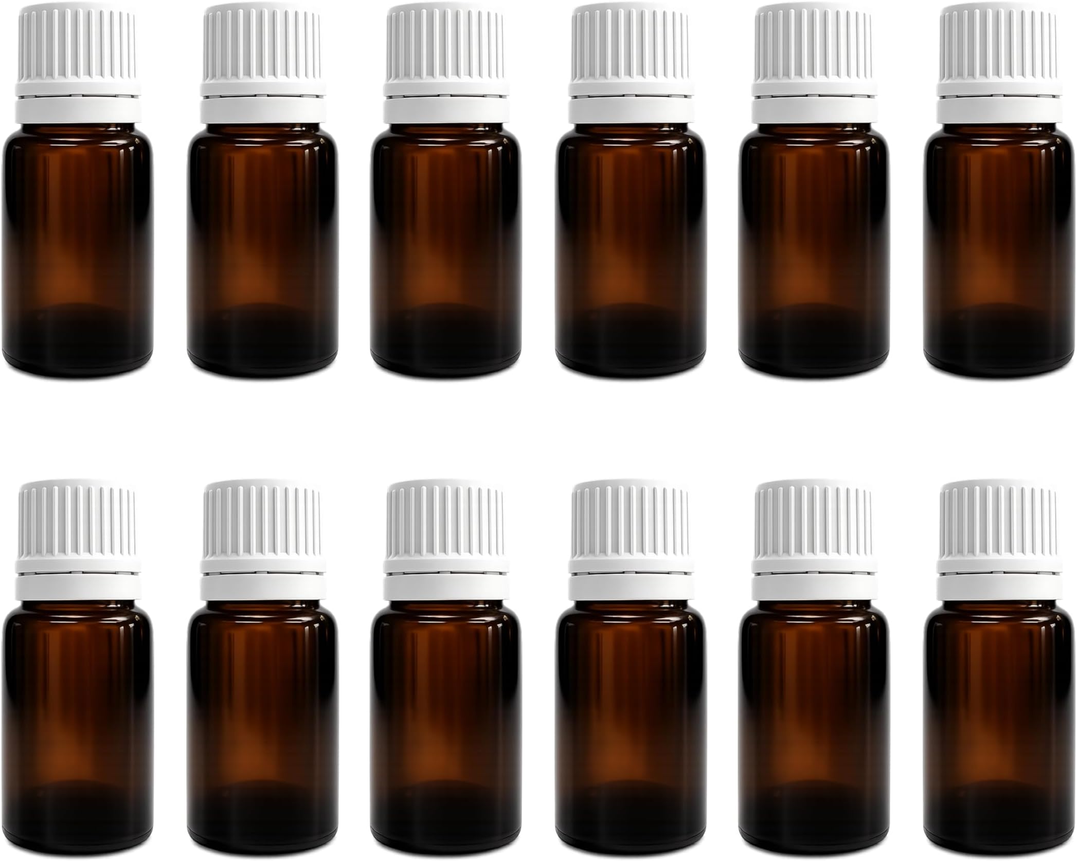 PHARCOS 10ml Amber Glass Bottle with Euro Dropper White Tamper Proof Cap for Great for Essential Oils and DIY Aromatherapy (Leak Proof) (10ml - Pack of 12)