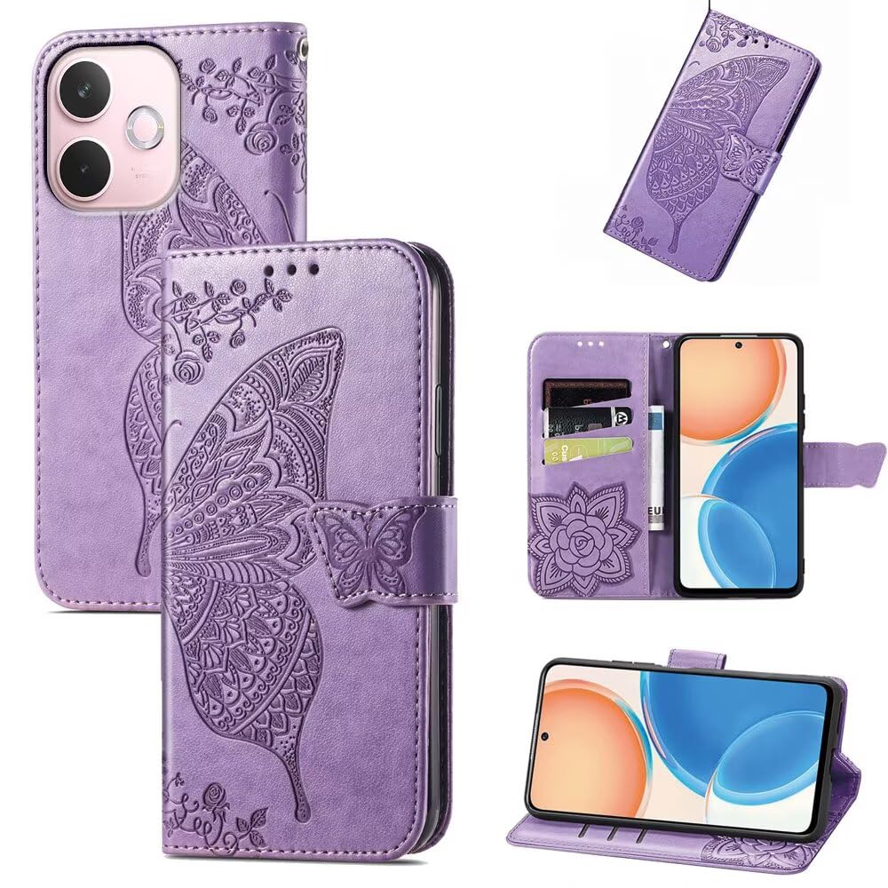 WBWONE Leather Folio Cover per OPPO A5 Pro 4G, Goffratura a Farfalla Custodia in Pelle PU Magnetica Libro Flip Portafoglio Case con [Funzione Stand]. Oro Rosa