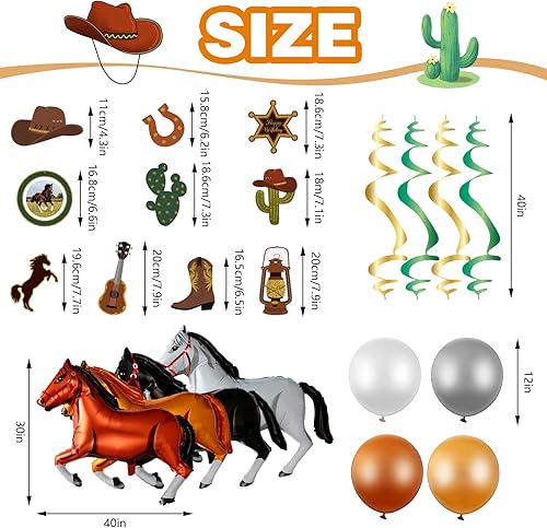 Miniatura 4 de Zhanmai 60 piezas de decoración de fiesta de cumpleaños de vaquero occidental, suministros de fiesta temática retro de rodeo, globos de caballo,
