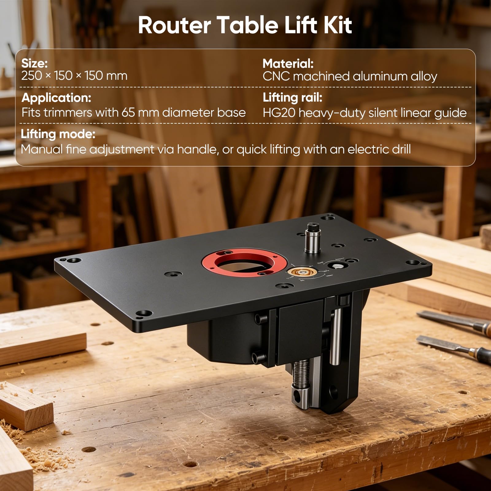Oberfräsenhebetisch, Aluminiumlegierung Fräslift Frästisch für Oberfräse | Invertierter Oberfräsentisch Trimmen Maschine Invertiert Hubtisch Frästisch Router Tisch Lift Kit für Holzbearbeitung