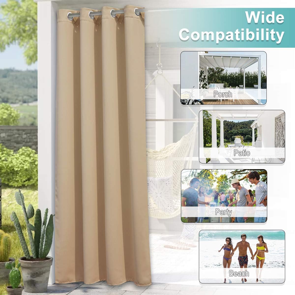 X2 Terrassenvorhänge Außenbereich Wasserdicht Beige 213x132cm. 2 Außenvorhänge für Lauben, Veranden und Terrassen - Elegantes und widerstandsfähiges Design zum Schutz Ihres Außenbereichs (2)