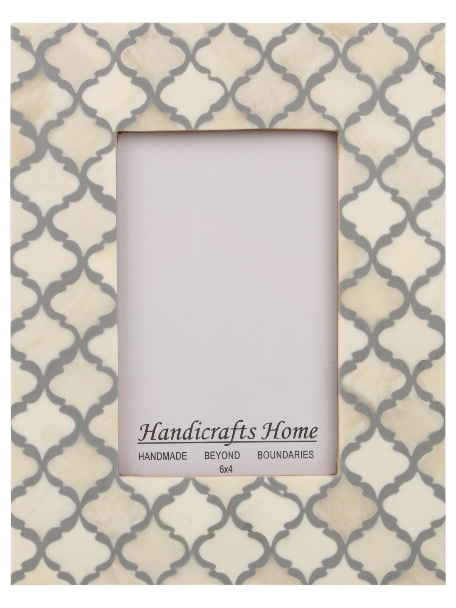Handicrafts Home White-Grey-Mumtaz Grey And White Picture Frame 5X7, Moroccan Bone & Resin Inlay Decorative Photo Frame, Handmade Modern Farmhouse Picture Frame For Wall Or Tabletop, Gallery Wall & Living Room Decor