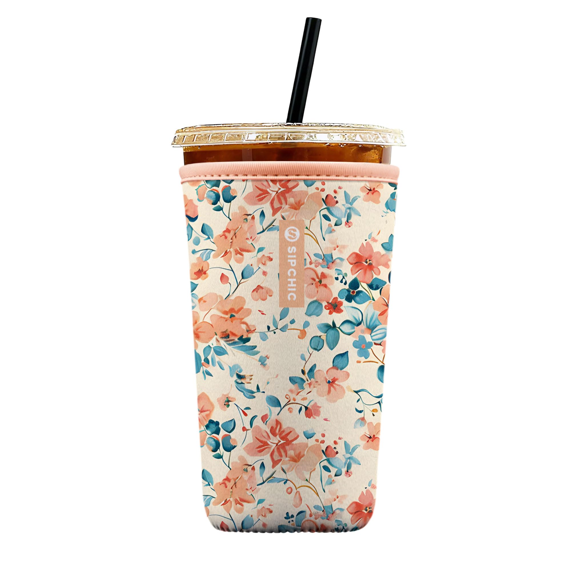 Iced Coffee Sleeve – Neoprene Reusable Cup Sleeves for Drinks, Insulated Drink Sleeves to Keep Hands Dry &amp; Drinks Cold, Stylish &amp; Durable Coffee Sleeves (Spring Camellia, Large: 30-32oz)