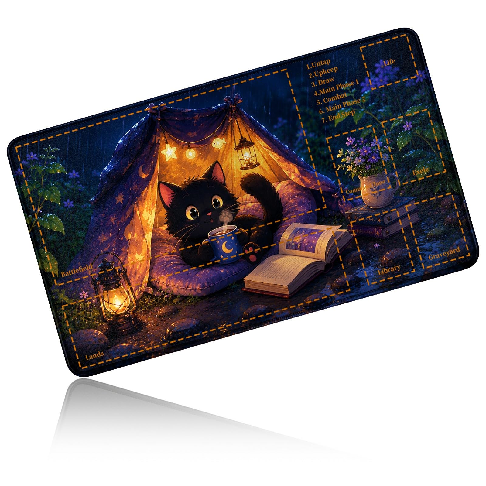 Dikoer for MTG/TCG Playmat w/Zones Commander Deck Gaming Mat, Tent Cat