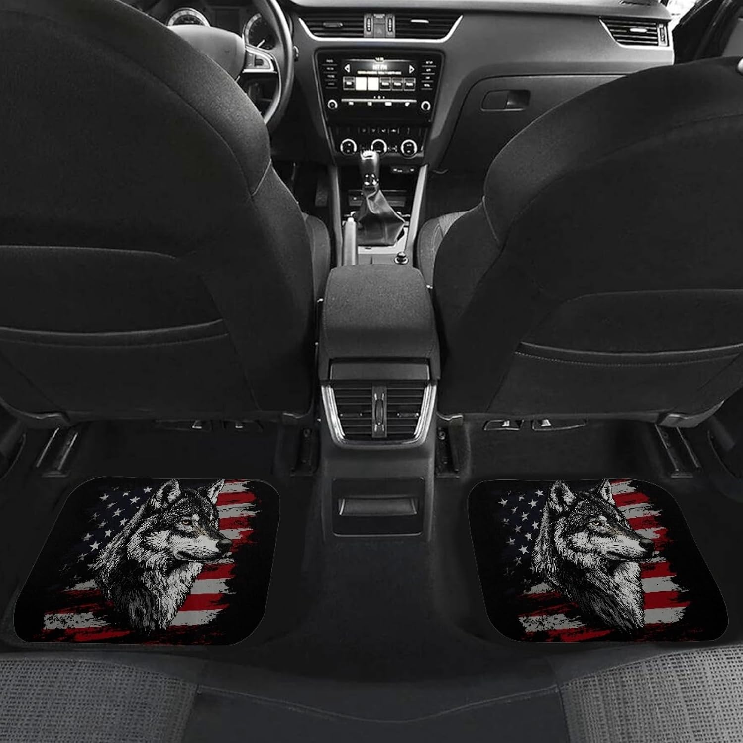 Amzbeauty Wolf American Flag Print Car Floor Mats All Season Protection Non Slip Fit for Various Cars