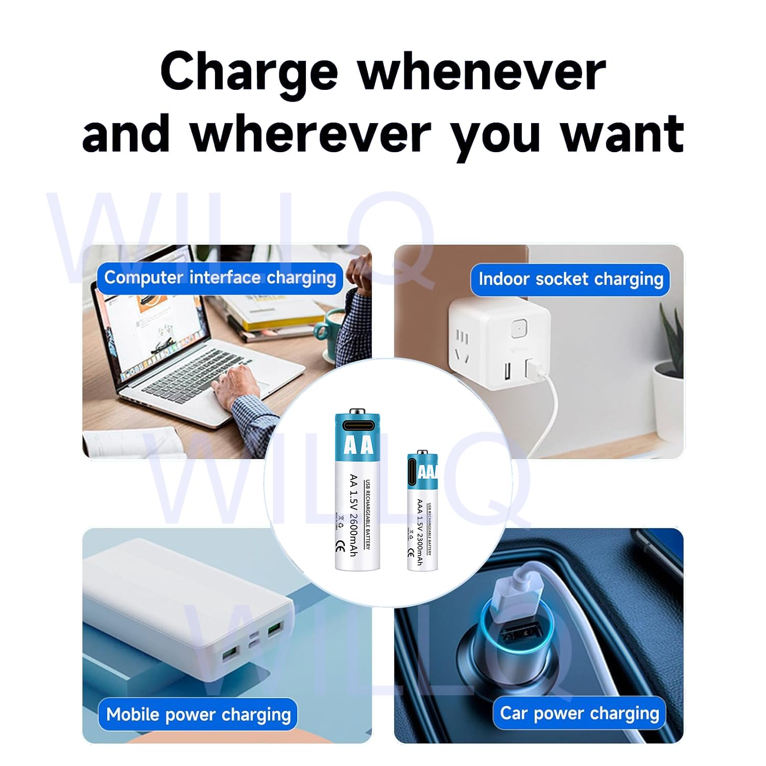 Baterías Recargables AA+AAA 1,5 V 2600 mAh + 2300 mAh batería de Iones de Litio de Alto Rendimiento Carga rápida USB-C (con Cable) para Juguetes/teclados,2600mah+2300mah,20pcs