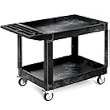 YITAHOME Utility Cart on Wheels, 550 lbs Capacity, 45 x 25 Inch Rolling Work Carts with Wheels, 2 Shelf Heavy Duty Plastic Service Cart Suitable for Warehouse, Garage, School & Office, Cleaning, Black