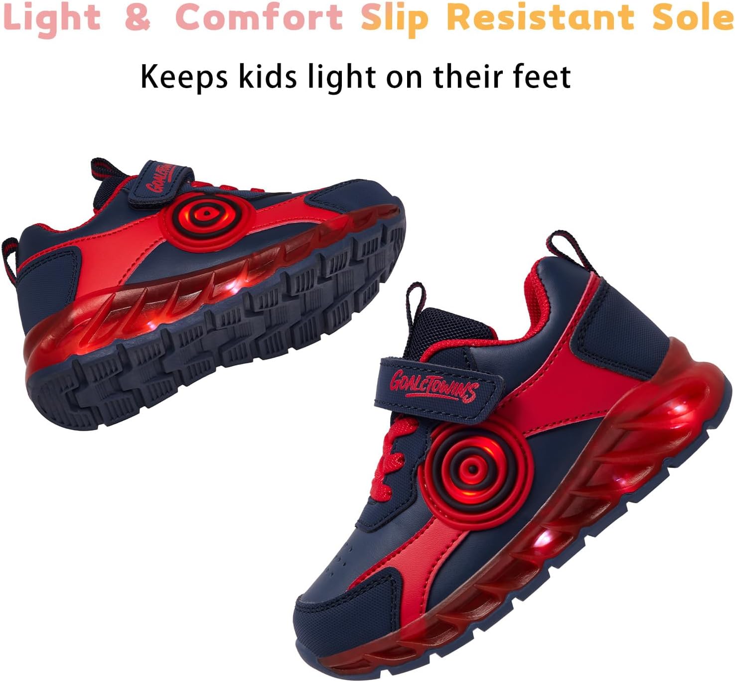 Toddler Light Up Shoes for Girls Boys，Little/Big Kids Non-Slip Led Sneakers with Hook and Loop，Athletic Running Walking Tennis Shoes Size 7-3