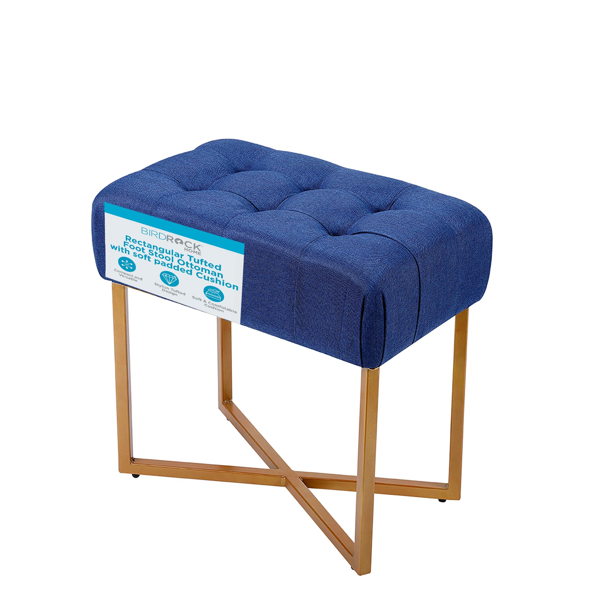 BIRDROCK HOME Rectangular Tufted Foot Stool Ottoman with Soft Padded Cushion - Versatile Vanity Chair for Bedroom, Living Room, Bathroom - Compact