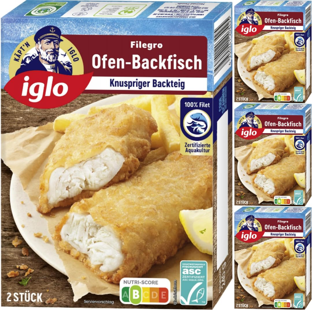 Iglo Filegro Ofen-Backfisch Knuspriger Backteig Fisch-Filets 240g 4er