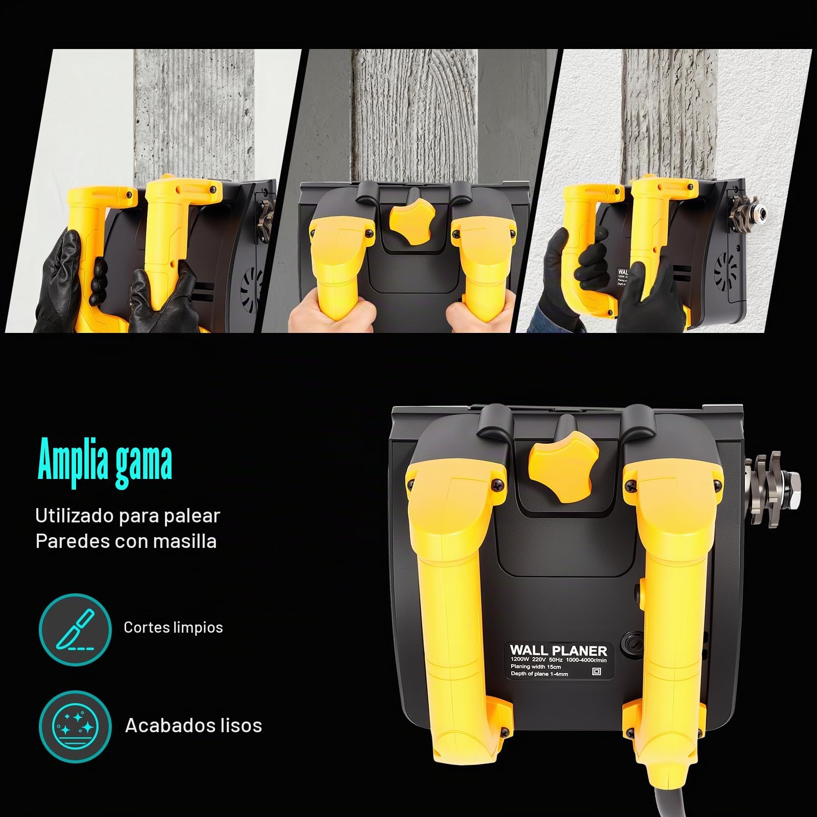1200W Máquina de tallado de pared eléctrica Portátil Máquina de tallado de rodillos Hoja de poder Pala Máquina de pared, Fresadora de renovación Amoladora Fresadora de yeso Fresadora de muro Fresadora
