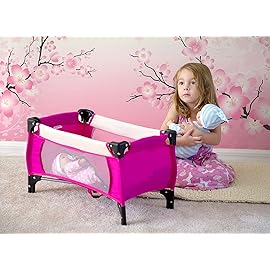 fash n kolor 4 Piece Pink Baby Doll Set, Includes - 1 Pack n Play with Carry Bag, 2 Doll Stroller, 3 Doll High Chair, 4 Infant Seat,