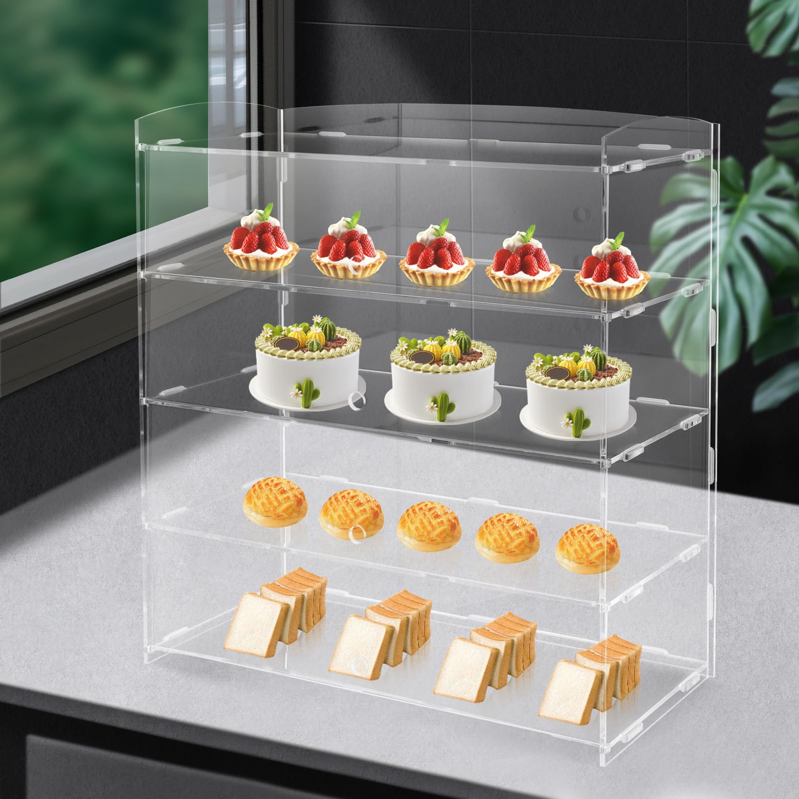 RocoReny Acrylic Display Case, 4 Tier Commercial Countertop Bakery Pastry Display Cabinet, Clear Showcase Safe Acrylic Display Boxes for Display Action Figures, Toys, Bakery (4 Tier)