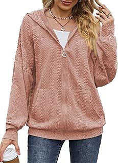Mujer Sudadera con Capucha Jersey Manga Larga Cremallera Hoodie con Bolsillo Deportes Outerwear Chaqueta Casual de Color sólido con Textura