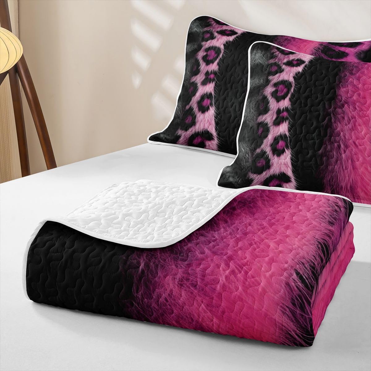 Feelyou 3D Pink Leopard Quilt Twin Size for Boys Girls