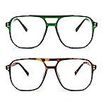 FEISEDY 2Pack Blue Light Blocking Glasses Fake Nerd Clear Square Computer Lightweight Pilot Glasses Frame Oversized B2866
