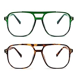 FEISEDY 2Pack Blue Light Blocking Glasses Fake Nerd Clear Square Computer Lightweight Pilot Glasses Frame Oversized B2866