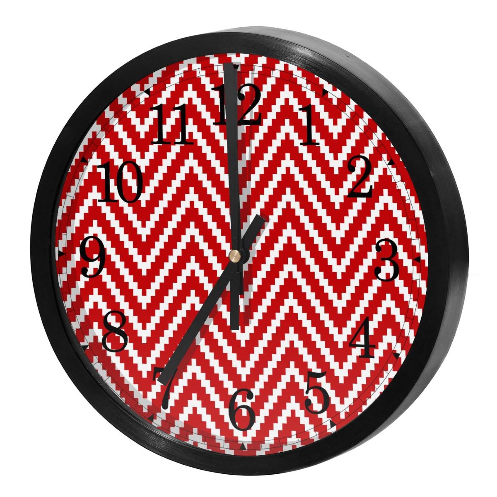Horloge murale silencieuse rouge et blanc en tricot pour cuisine