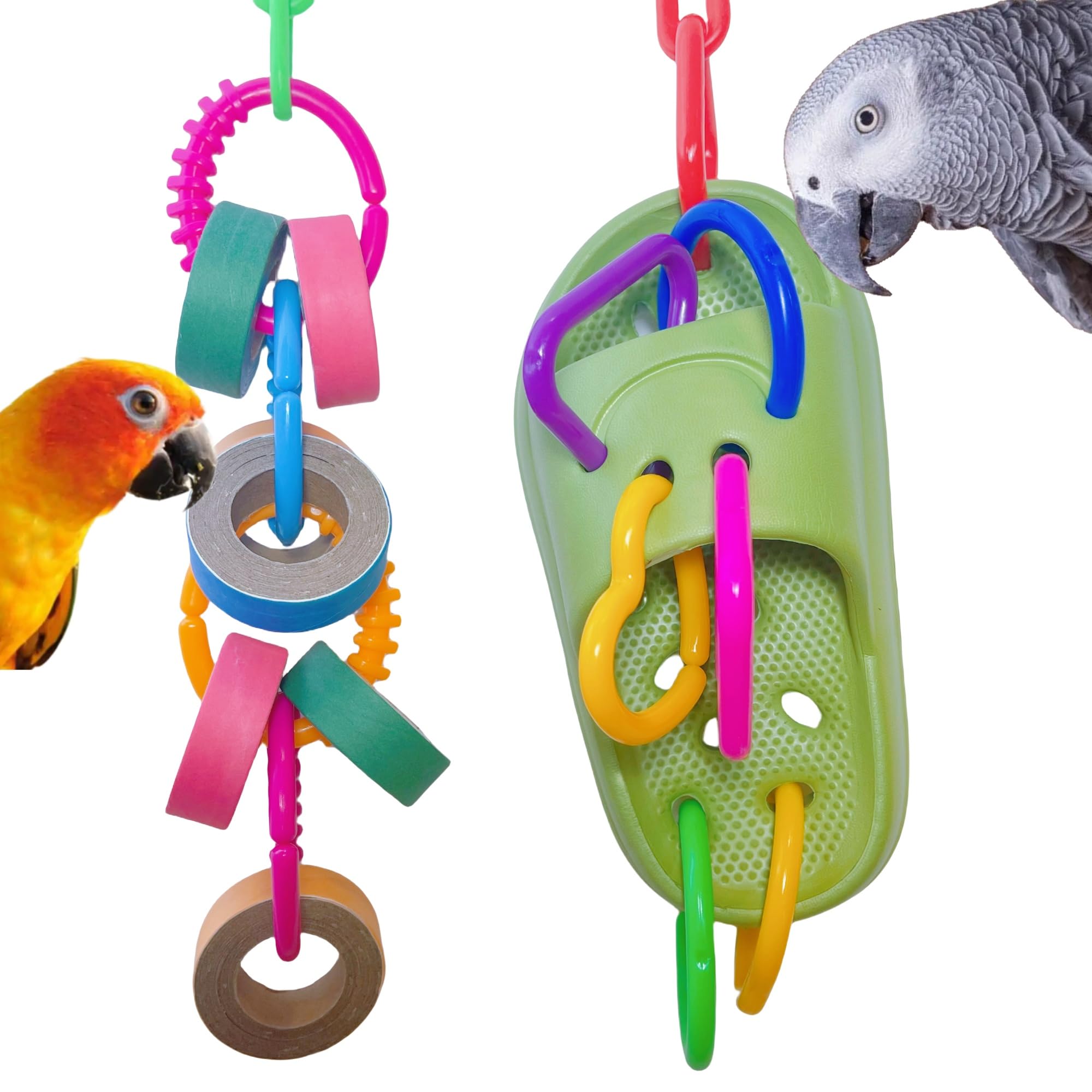 Bird Toys for Large & Medium Parrot Shredding Foraging Chewing Cardboard Bagles Hanging Toy 2PCS Bird Cage Accessories for Amazons Mini Macaws African Greys Cockatoos Eclectus Senegal Green