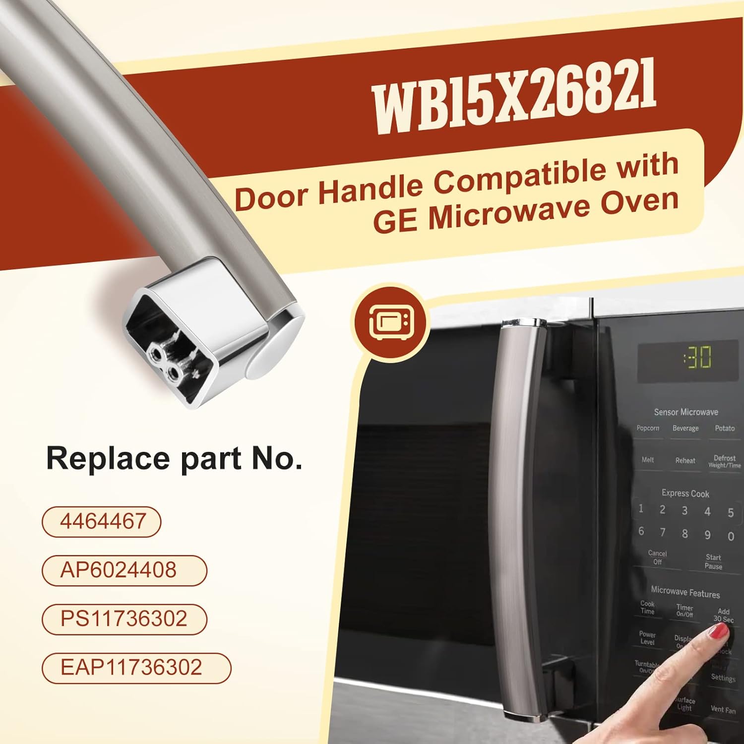 Condition photo showing New/Like New for wb15x26821 door handle replacement compatible with ge microwave oven jvm6175sk2ss jvm7195sk3ss jvm6175sk1ss jvm6175ek2es jvm7195sk1ss, 4464467 ap6024408 ps11736302 eap11736302