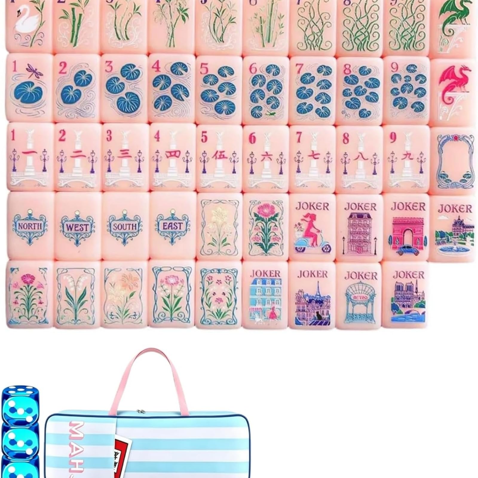 Pealeaf 4 Layer Mahjong Tiles Set - Complete American Mahjong Tiles Set with 160 Acrylic Tiles and Carrying Bag, Full Size Strategy Board Game for Adults, Family Game Nights and Social Play (S)