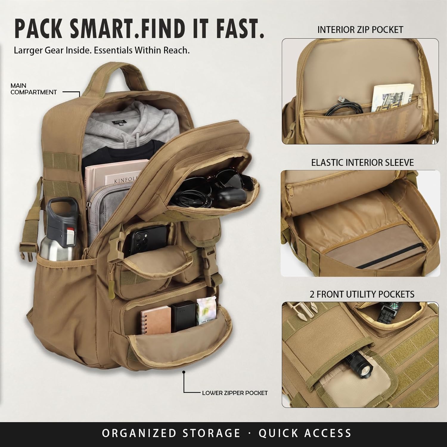Small Tactical Backpack for Men, 25L Military MOLLE EDC Daypack image 2