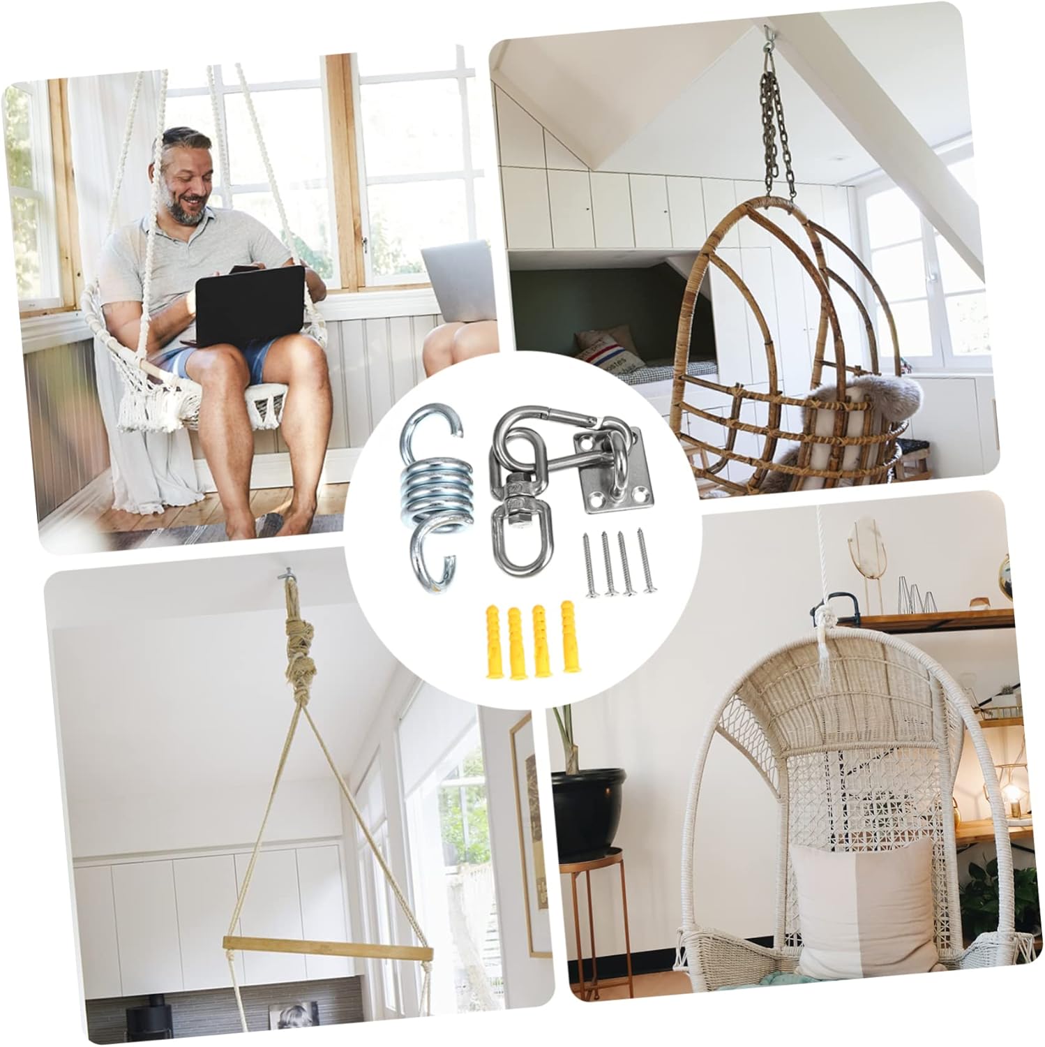 VANZACK 2 Sets Heavy Duty Swing Hook Kit Hanging Accessories for Fitness Equipment Outdoor Entertainment and Bodybuilding Easy to Use with Rotating Design