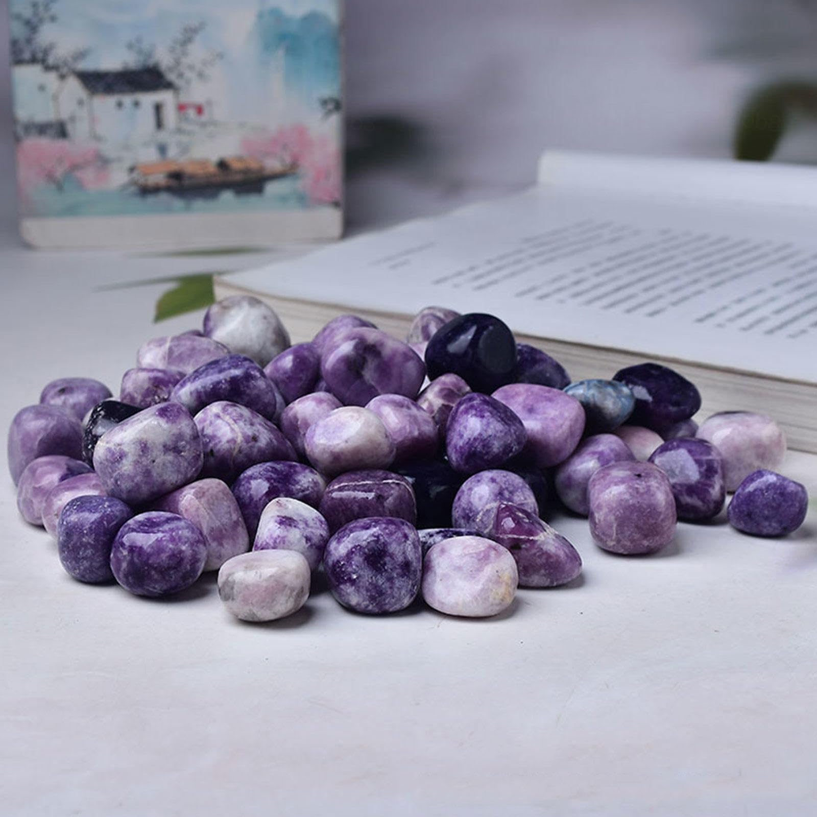 Cristales Pulidos a Granel Tumbled Rock 2.2 LB - Piedras Preciosas de Cristal de Mica Púrpura de Lepidolita Natural - Guijarros para Reiki - Chakra - Decoración del Hogar,30-50mm