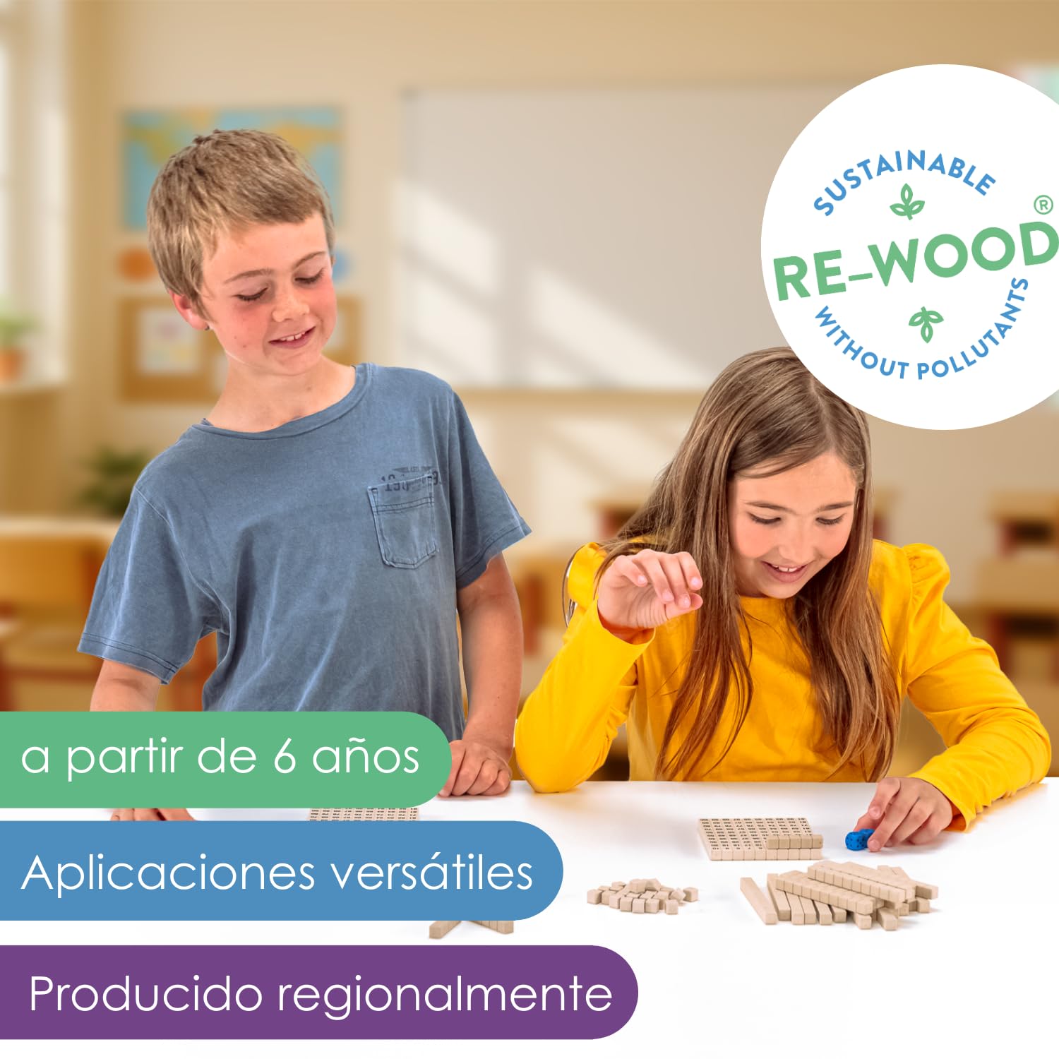 WISSNER® Aktiv lernen - Juego de Las matemáticas, calcular en el Rango Decimal el Sistema de Diez con Las Barras de Dienes - RE-Wood®