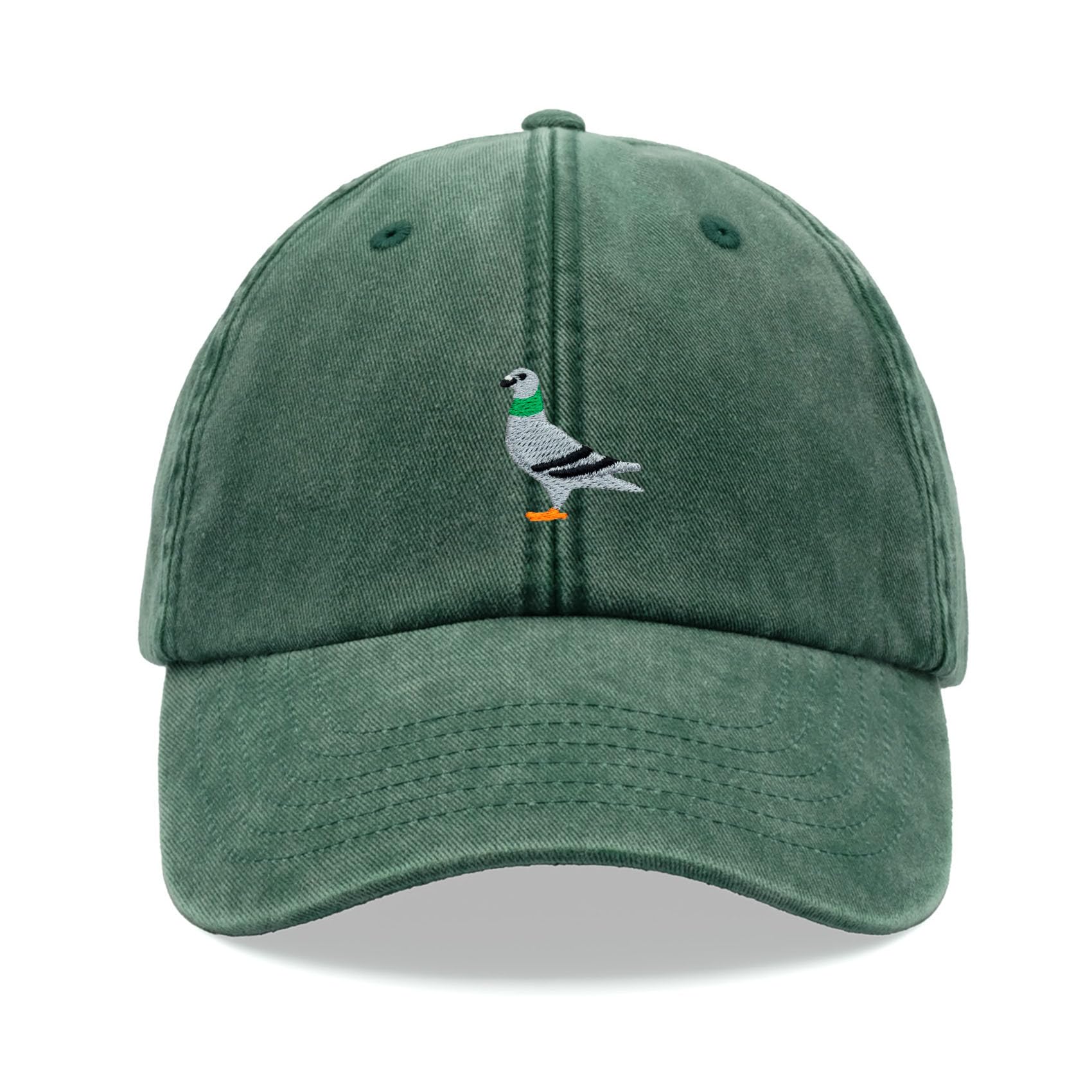 Pigeon Baseball Cap Vintage Washed Unisex Dad Hat Adjustable Bottle Green