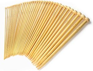 LIHAO 36pcs Bamboo Knitting Needles With Single Size Sharp(18 Sizes From 2.0mm to 10.0mm)