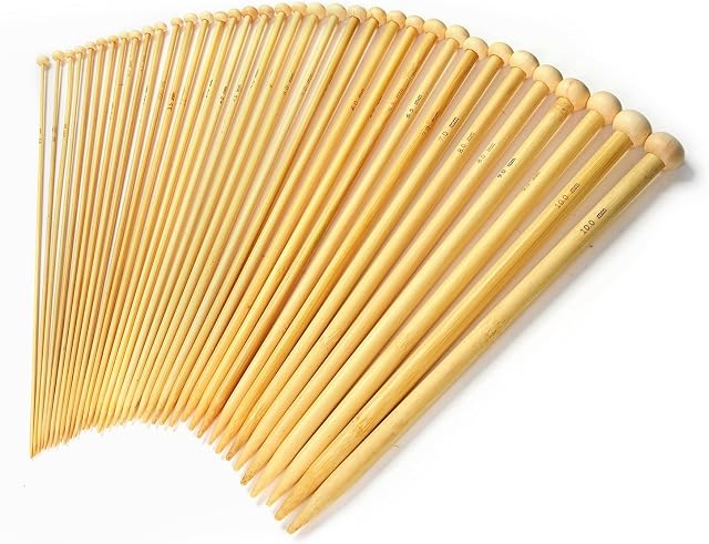 LIHAO 36pcs Bamboo Knitting Needles With Single Size Sharp(18 Sizes From 2.0mm to 10.0mm)
