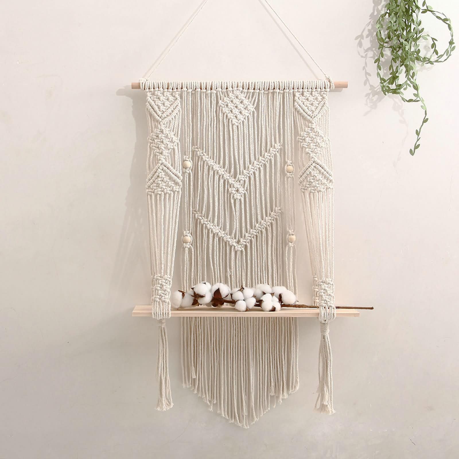 Daesar Tapiz Habitación Madera con Borlas Tejidas,Tapices Macrame Beige Tapiz Macrame Estanteria,50x80cm