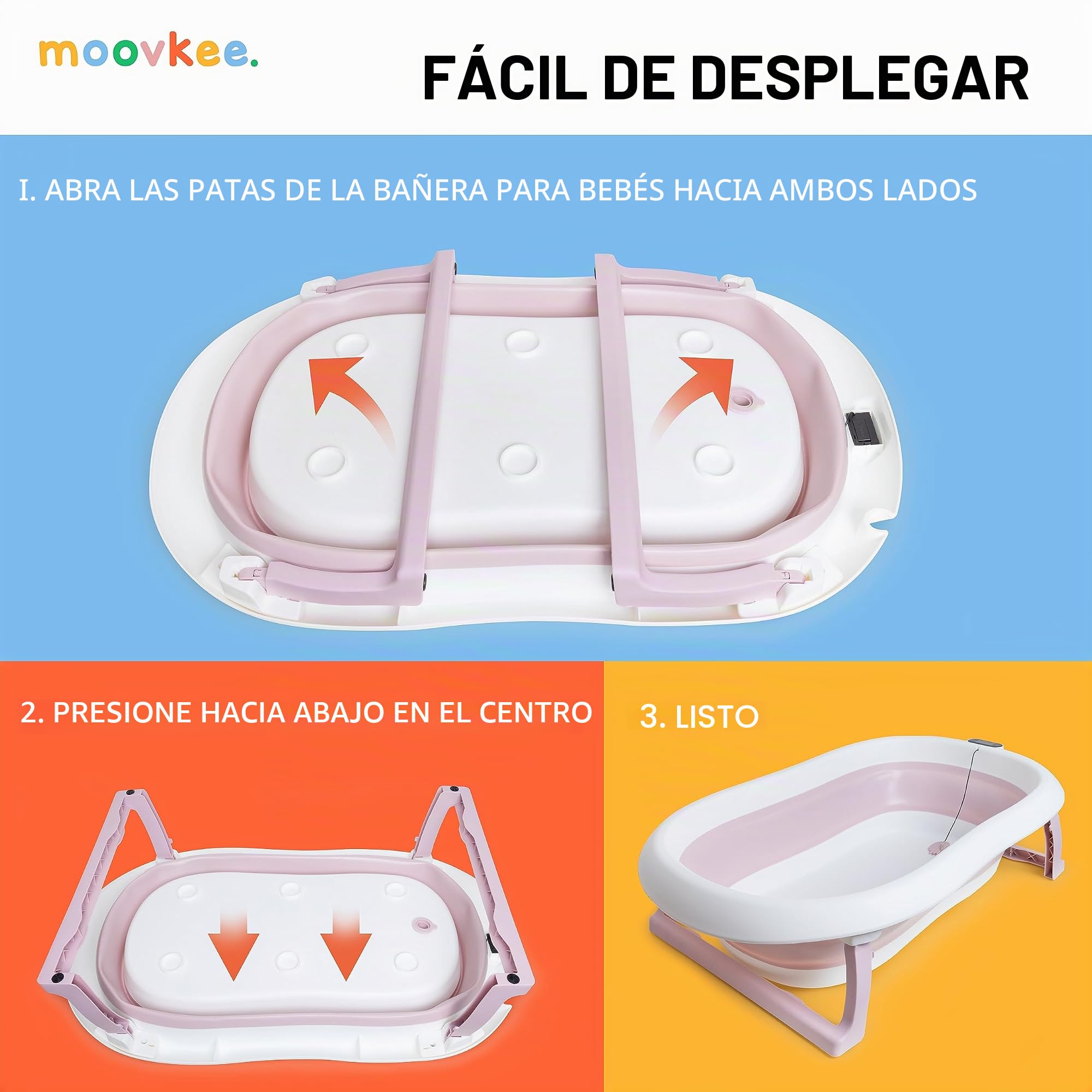Bañera Plegable Bebé 80cm - Banheira Bebe con Termómetro y Cojín de Baño | Con termómetro y cojín de baño para bebé para niños Bañera portátil