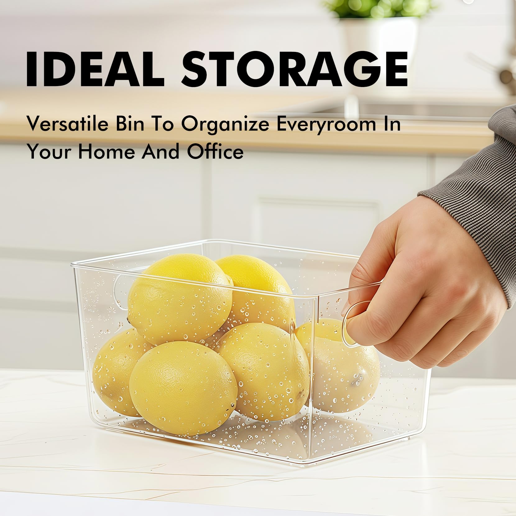 Contenitori trasparenti per dispensa, confezione da 6 organizer per frigorifero, scatola portaoggetti con maniglie, contenitori in plastica per armadio, contenitori senza BPA, 24x13x11.5 cm
