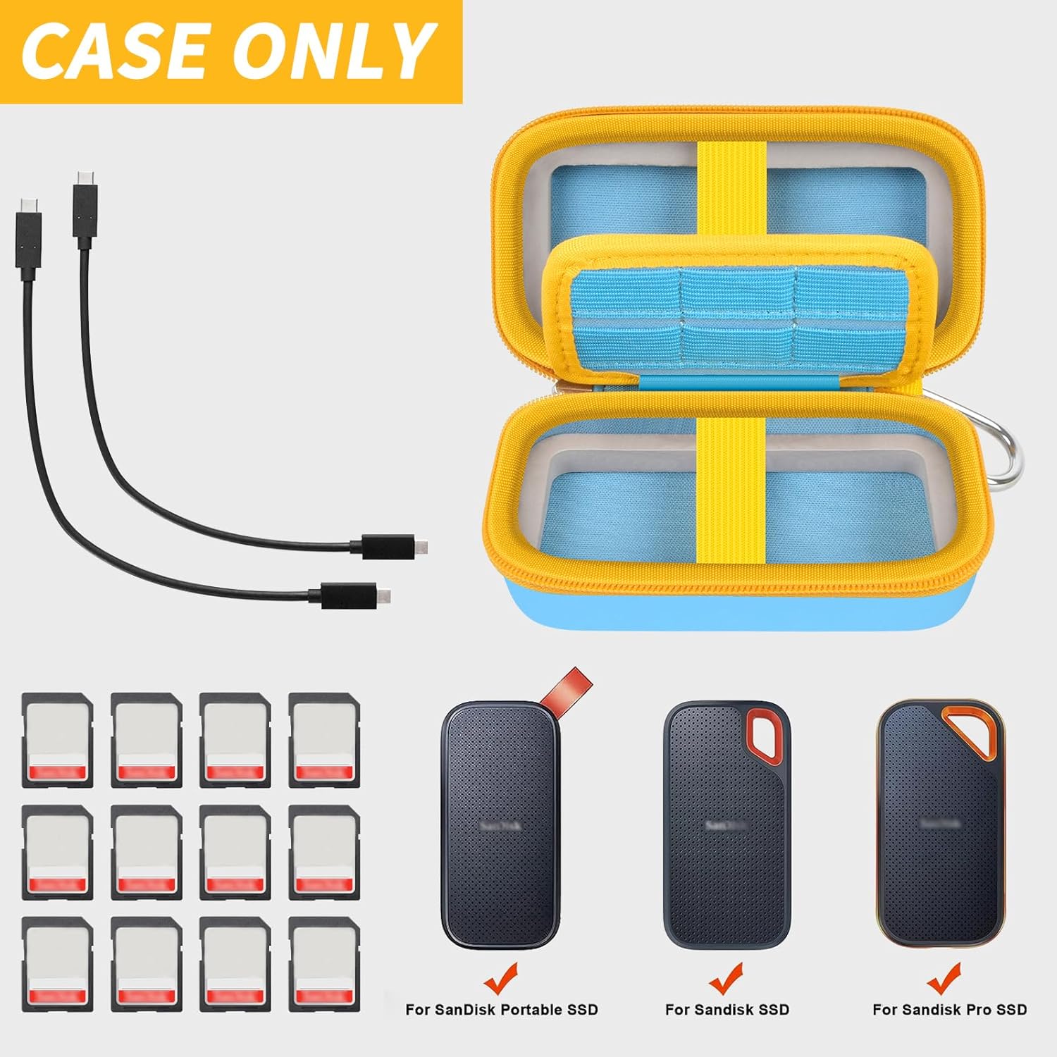 COMECASE External Hard Drive Case For Sandisk Extreme Portable SSD 1Tb 2Tb 4Tb 500Gb External Solid State Drive, Protective Travel Storage Cover Bag For 2 SSD – Sky Blue (Box Only)