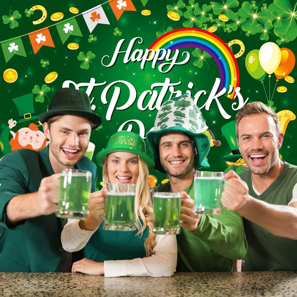 Ushinemi St Patrick's Day Birthday Backdrop Banner - 6x3.6 Ft Shamrock Gnome Party Decor