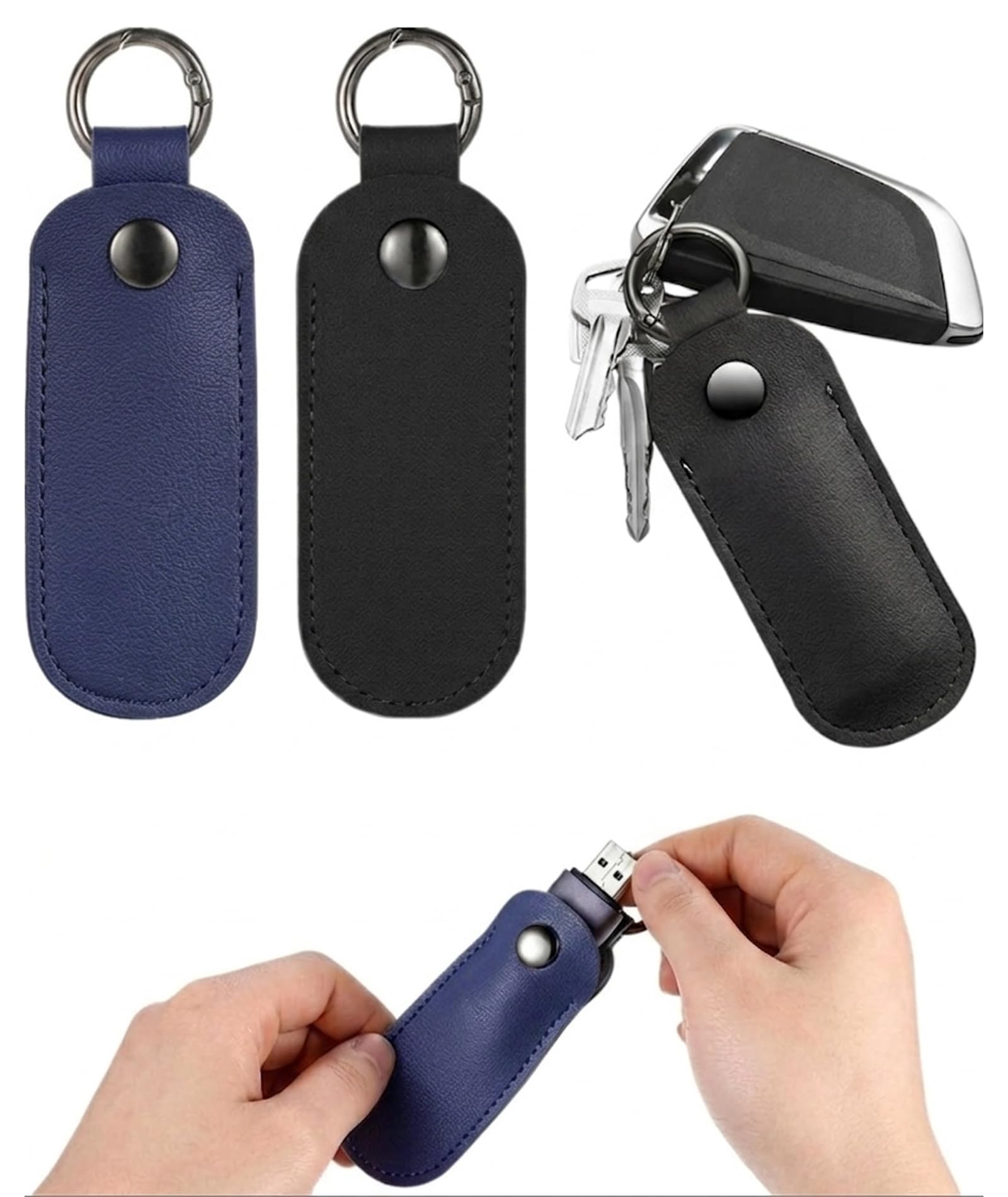2 PCS Pen drive Case, Pen drive Box, Tech Professionals and Travelers Storage Solution, Leather USB Drive Holder Keychains in Dark Blue and Black-image-35