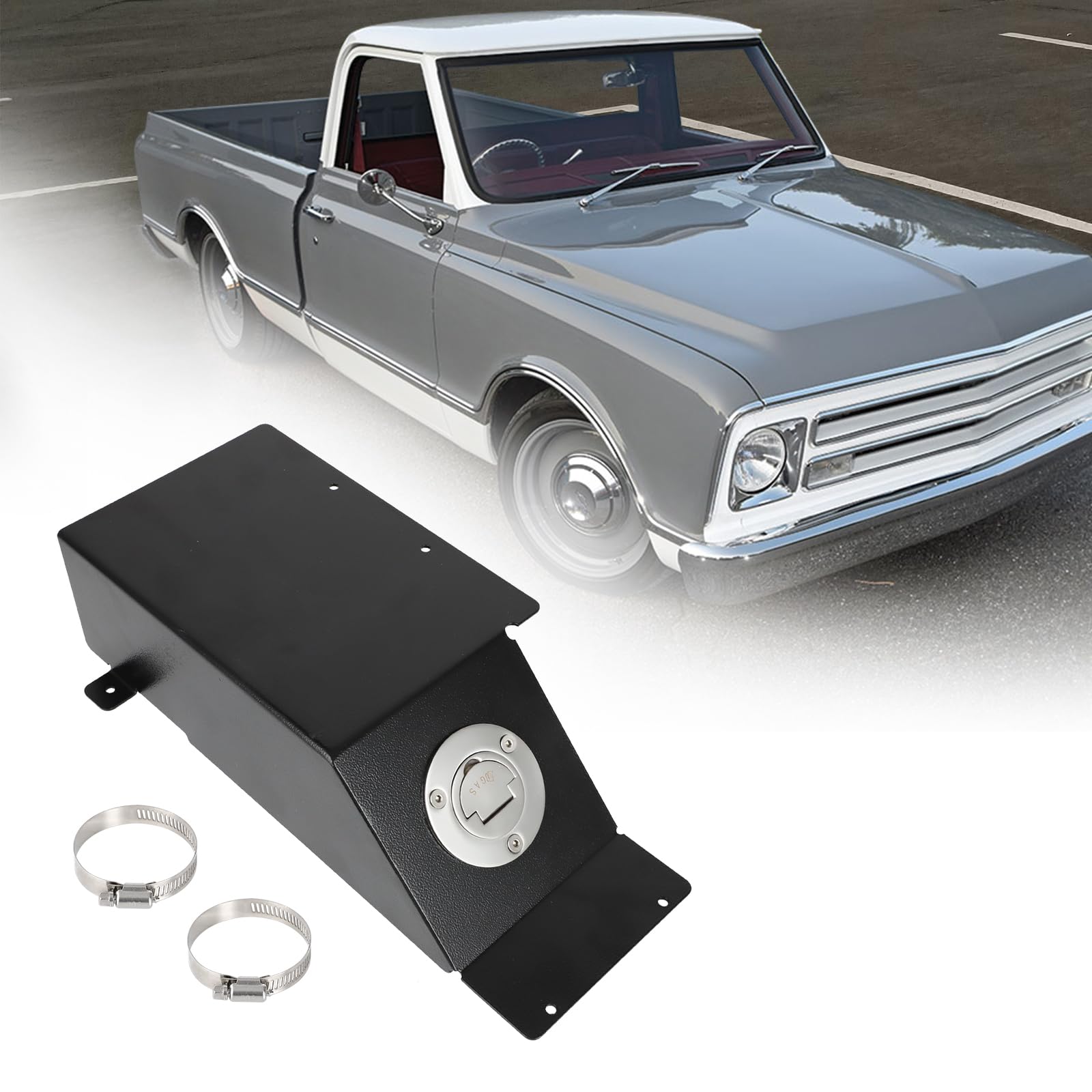 WIKIBB Truck In Bed Fuel Filler for Chevrolet GMC Truck C10 K10 1967-1987, Fuel Filler Gas Door Cap Relocation kit for Chevy Chevrolet GMC 1967-1987, Black