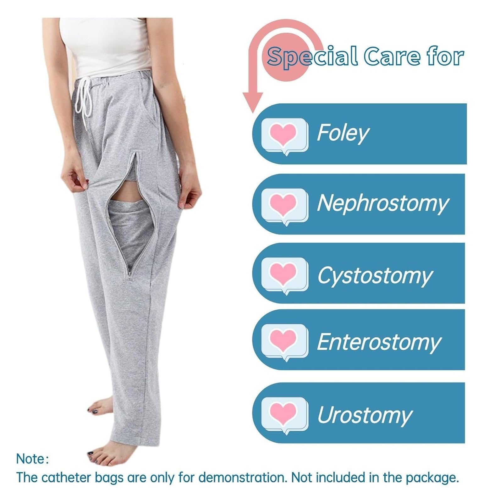 Intimo for sacca for urina, pantaloni for sacca for gamba del catetere, pantaloni porta sacca for urina con doppie tasche con cerniera, sacche for catetere for nefrostomia, cistostomia,L(M)