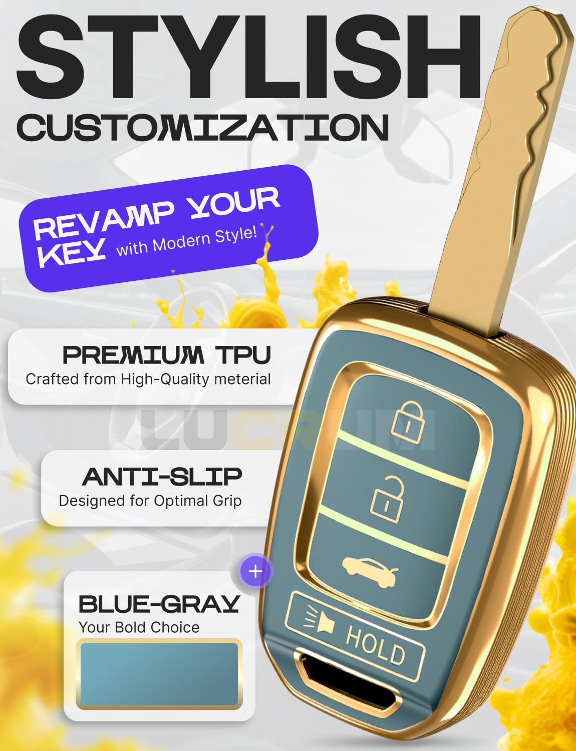 2-Pack for Honda Key Fob Cover and Leather Keychain - Black and Gold & Blue and Gold