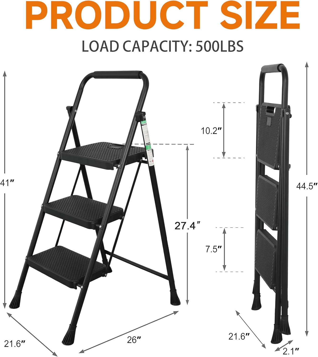Compact Steel Folding Stool with Wide Anti-Slip Pedal for 500lbs Capacity
