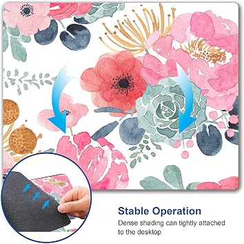 Mouse Pad, Premium-Textured Mouse Mat, Non-Slip Rubber Base Mousepad for Laptop, Computer & PC,9.57.9 in,Pink Green Flower
